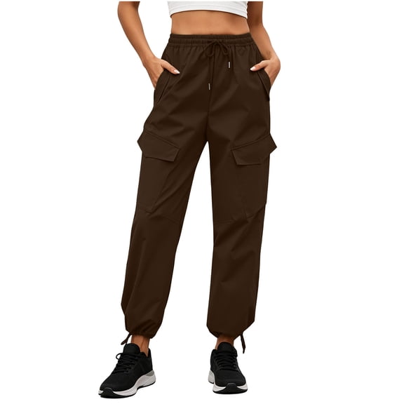GUACER Women's Cargo Joggers Elastic Waist Drawstring Utility Pants with Pockets Trousers
