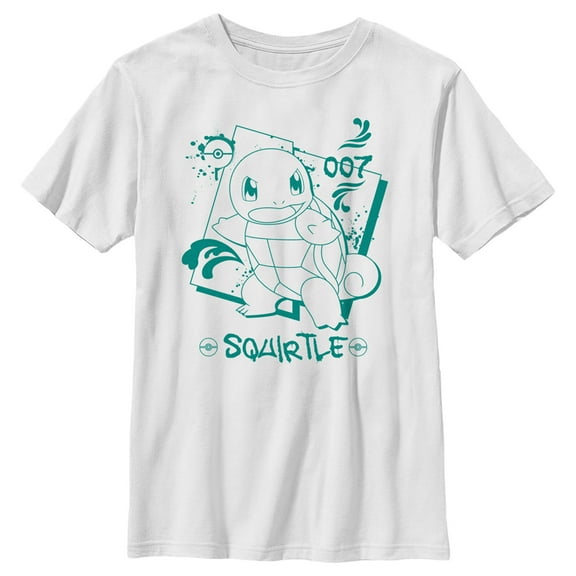 Boy's Pokemon Squirtle Graffiti Outline Graphic Tee White Large