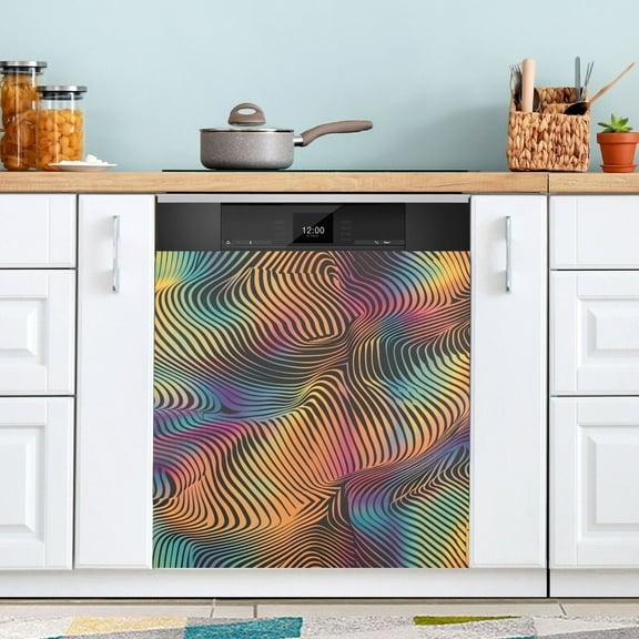 Colorful Curve Lines Dishwasher Magnet Cover Magnetic Fridge Door Cover Home Kitchen Decor 23"x 26"
