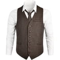 thumbnail image 2 of GFDYREE Men's Slim Fit Herringbone Tweed Suits Vest Premium Wool Blend Waistcoat, 2 of 7