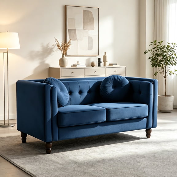 AUU Chesterfield 2-Seater Loveseat Sofa with Button Tufting & Tapered Wood Legs โ Square Arm Crushed Velvet Couch for Cozy Living Spaces