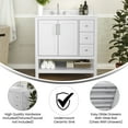 thumbnail image 4 of Emma + Oliver 36 Inch Bathroom Vanity, Single Sink Cabinet with 2 Soft Close Doors, Open Shelf and 3 Drawers, Carrara Marble Finish Countertop, White, 4 of 12