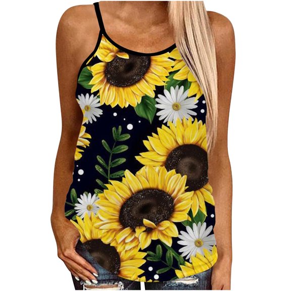 OAVQHLG3B Tank Top for Women Tops for Women Casual Summer Woman Causal Round Neck Printing Blouse Sleeveless T-Shirt Summer Tops