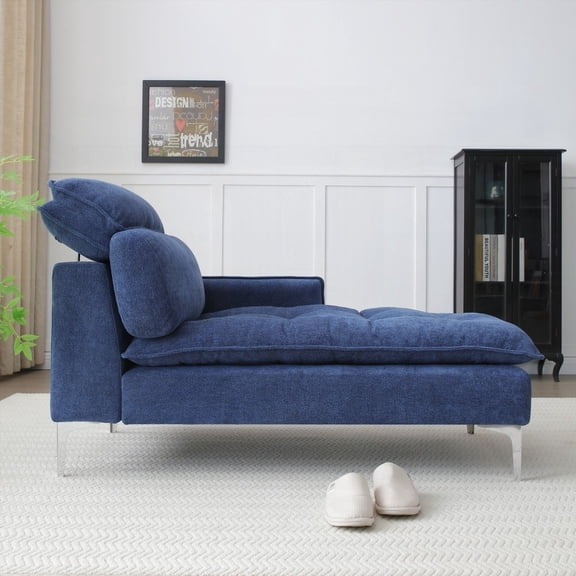 Soft Chaise Lounge with Storage & Classic Style|55" Blue Upholstered Furniture