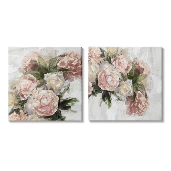 Traditional Peony Blossoms Arrangement Botanical & Floral Graphic Art Gallery Wrapped Canvas Print Wall Art, Set of 2