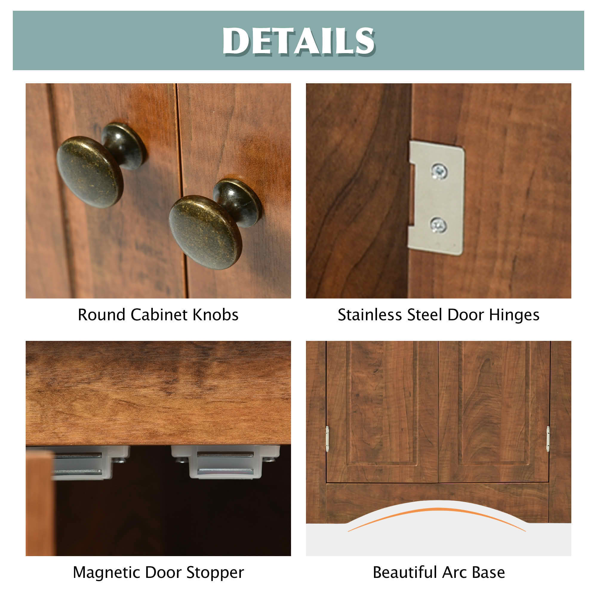 MAYEERTY Brown Triangle Bathroom Cabinet Adjustable Shelves Freestanding Floor Cabinet