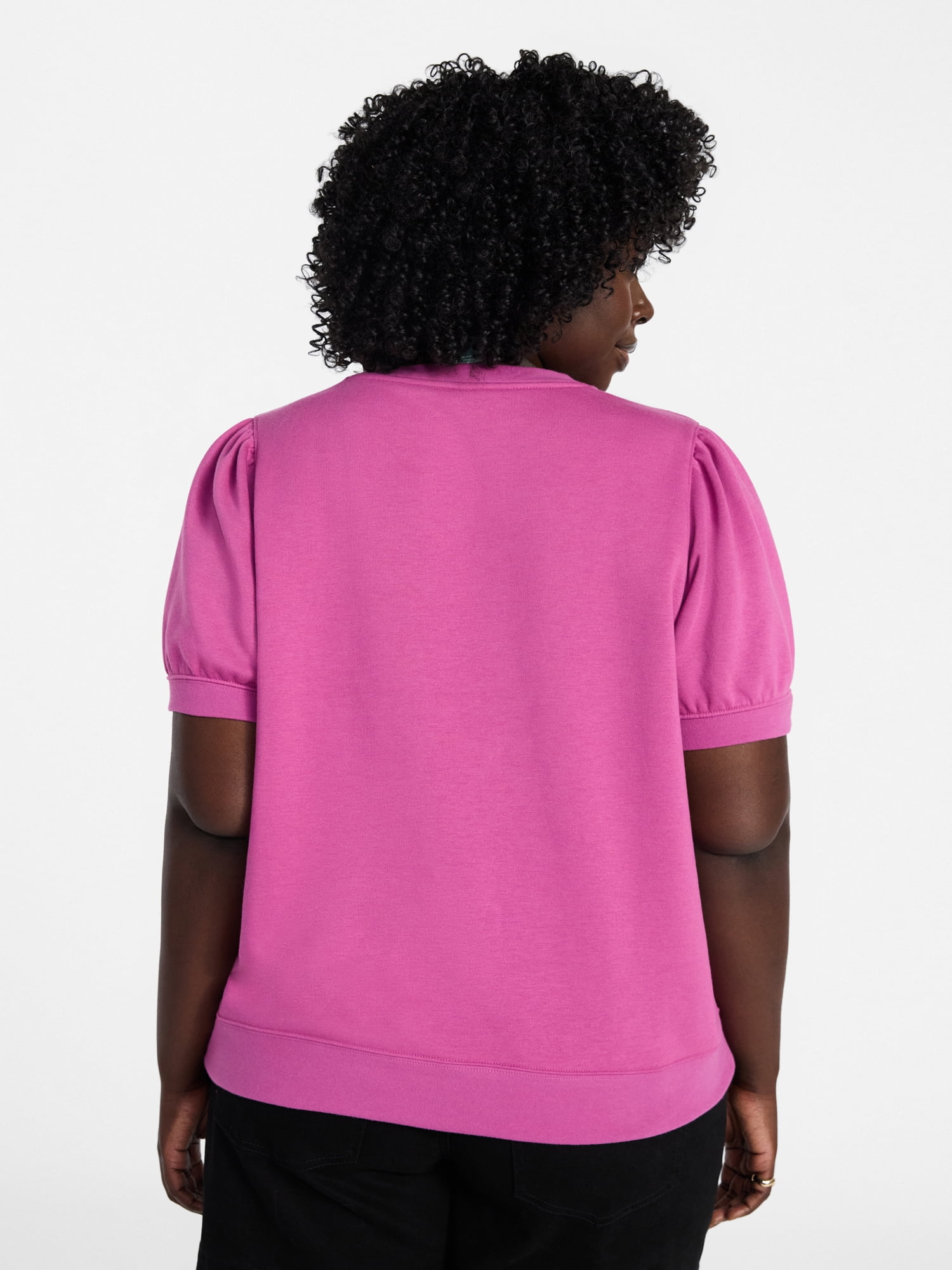 Terra & Sky Women's Plus Size Sweatshirt with Short Puff Sleeves, Size 0X-5X