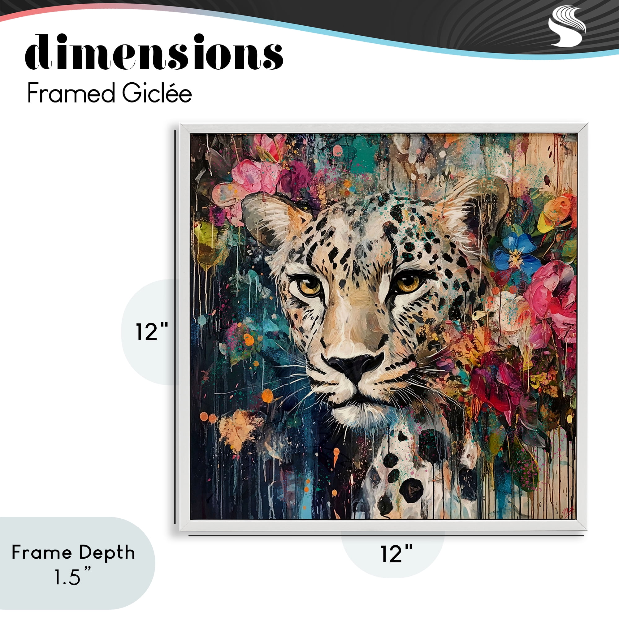 Stupell Industries Cheetah & Exotic Blooms White Framed Giclee Art, design by Marta Wiley