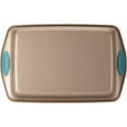 thumbnail image 3 of Rachael Ray Cucina Nonstick Bakeware 9" x 13" Rectangle Cake Pan, Latte Brown with Agave Blue Handles, 3 of 4