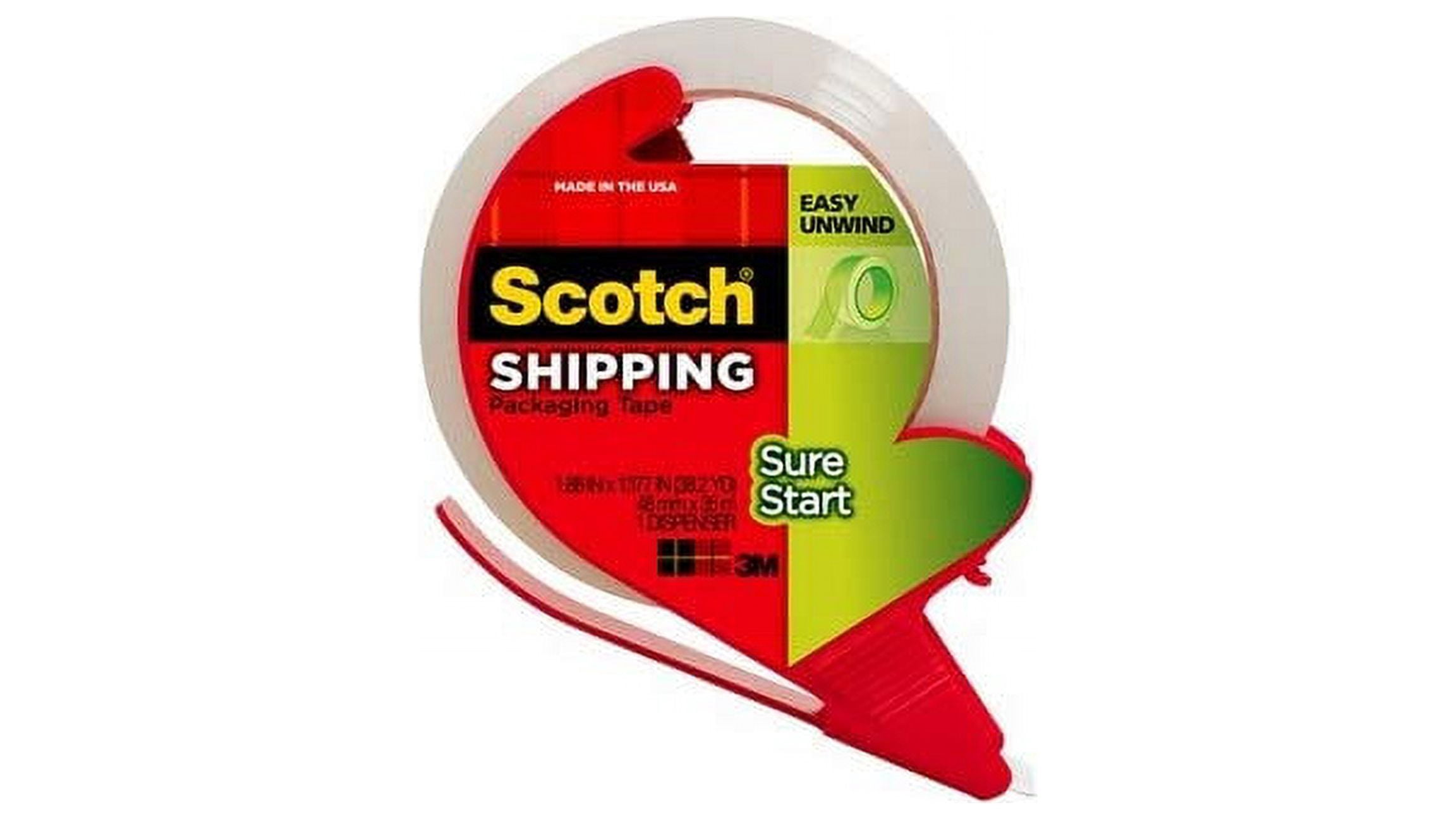 Scotch Sure Start Shipping Tape with Dispenser, 1.88 in. x 900 in., Clear (Pack of 3)