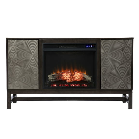 Lannington Touch Screen Electric Fireplace & Media Storage Brown/Antique Silver