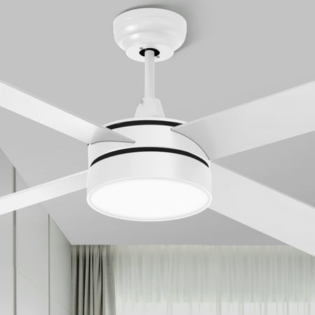 Dextrus 48in Ceiling Fans with Light and Remote  Dimmable Fanlight for Indoor Outdoor  Light Fan with Stepless Color Temperature  Memory Function  Night Light Mode 4 Blades - White