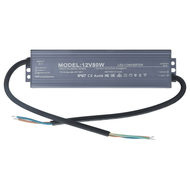 IP67 Waterproof Power Supply, 80W Multifunctional LED Voltage Transformer Easy Installation Low Loss For Monitoring Equipment 12V 6.6A,24V 3.3A