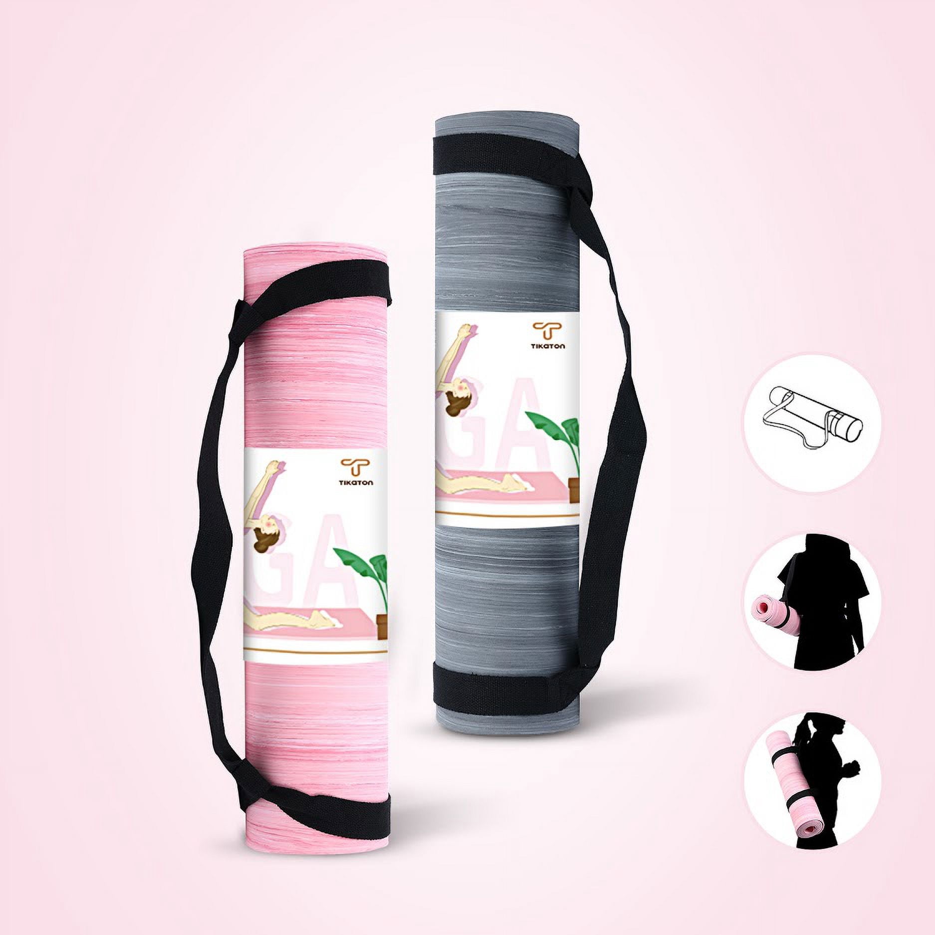 Tikaton Yoga Mat, Eco Friendly POE Yoga Mat Non-Slip Exercise & Fitness Mat with Carrying Strap, Workout Mat 1/4 inch 72" L x 24" W(Pink)