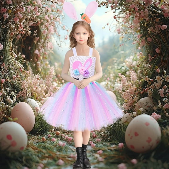 Little Girls Easter Dresses Carnival for Girl Birthday Decorations Party Outfit Princess Tutu Dress Toddler Tulle Dress Size 8-9 Years