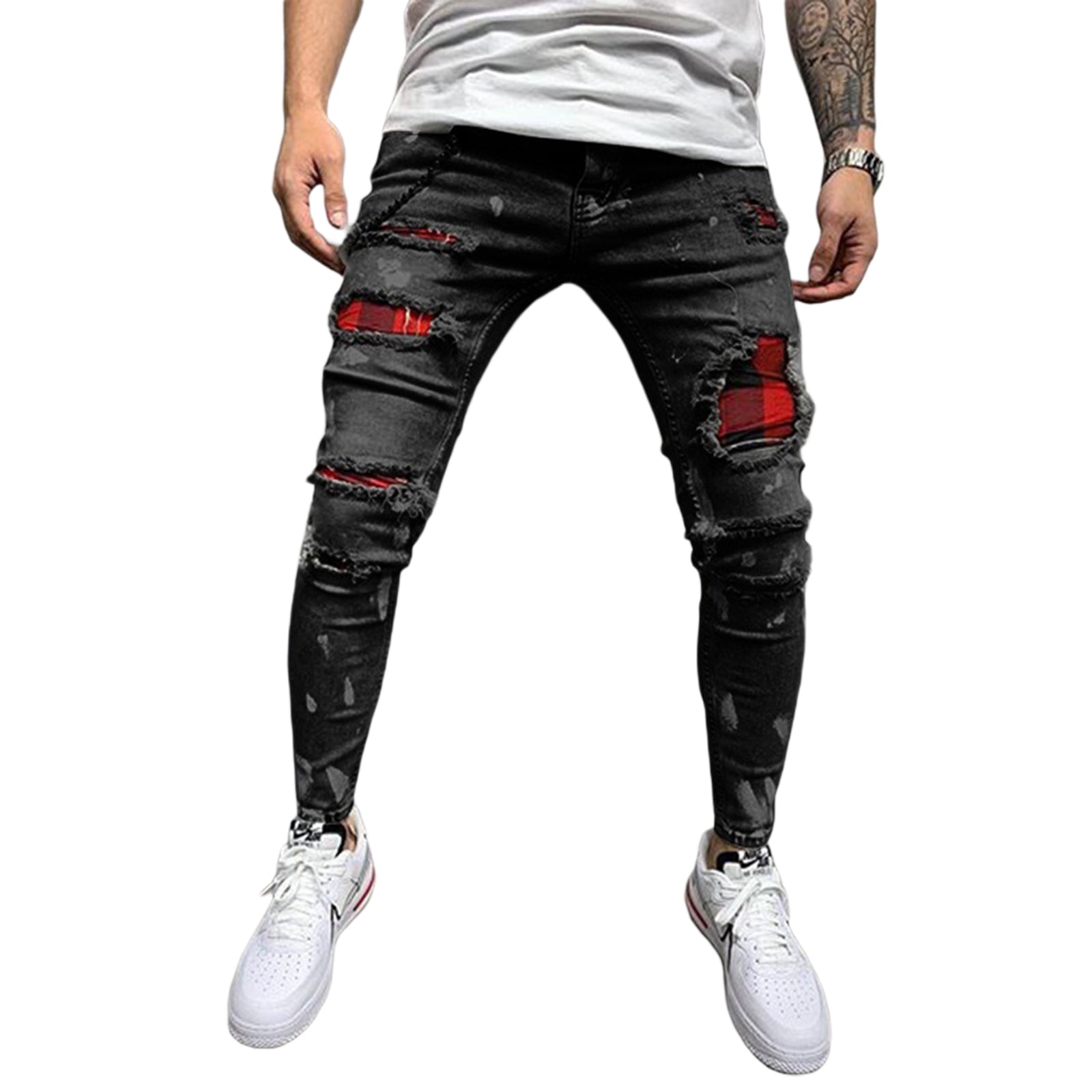Men's Tattered Ripped Black Jeans Pants 5509# | Shopee Philippines