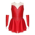 thumbnail image 5 of Yeahdor Kids Girls Sparkly Rhinestone Figure Ice Skating Costume Ballet Lyrical Dance Dress with Gloves Red 14, 5 of 7