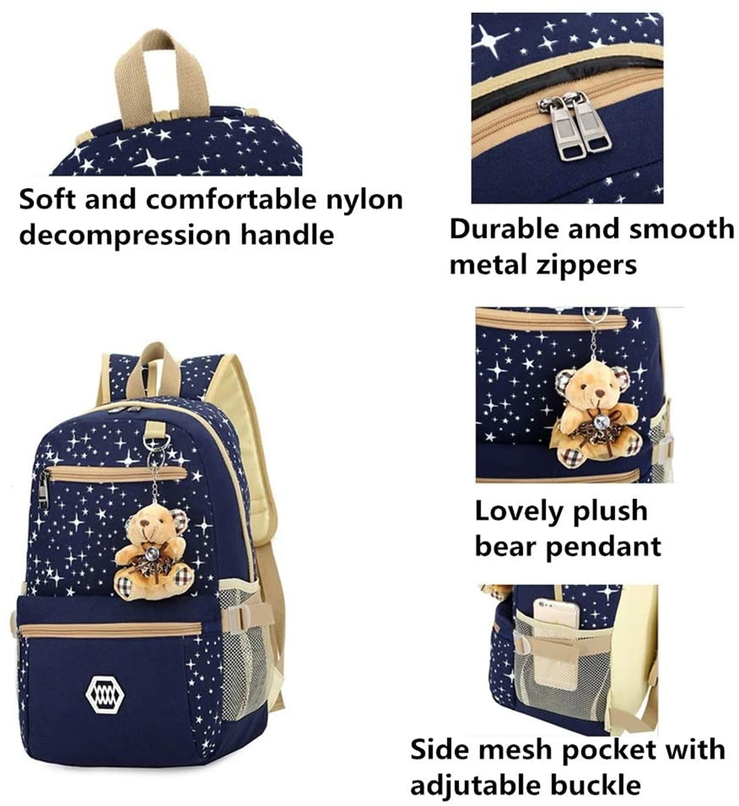 3Pcs/Sets Backpacks for Teenage Girls for School, Canvas Backpacks for Girls Scatchel Rucksack Backpacks for Middle School, Causual Backpack for Traveling