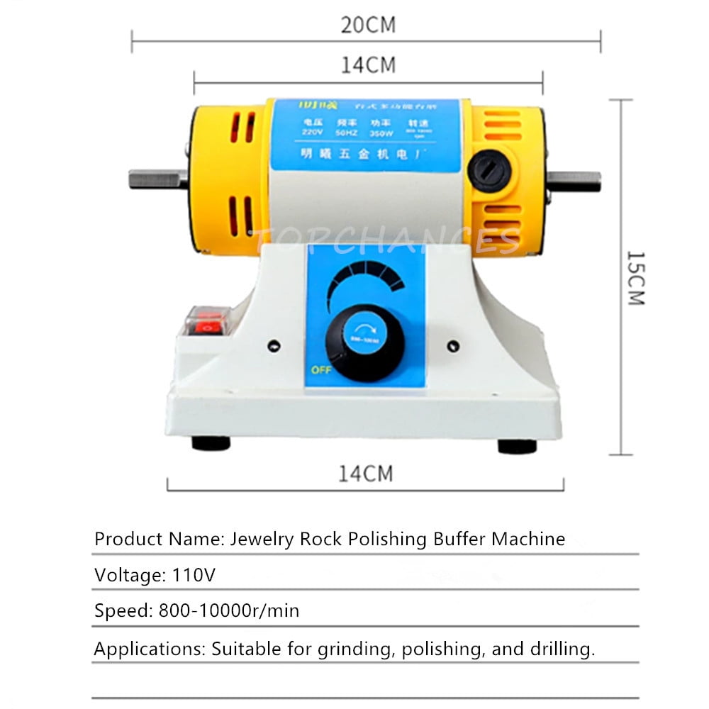 TOPCHANCES 110V 350W Jewelry Polisher, Adjustable Speed Polishing Machine, Bench Grinder & Bench Buffer for DIY Woodworking Jade Engraving Grinding Drilling