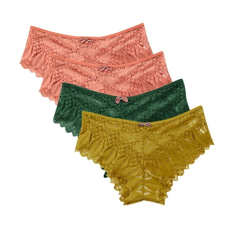 Underwear Women Pack 4 Pack Lace Underwear for Women Thongs Panties Ladies Lace Bikini Lightweight Breathable Lace Thong Panties Bikini Panties for Women Yellow XXL