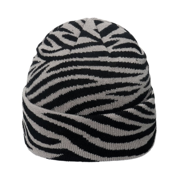 Gorros de lana para hombres y mujeres Gorros gruesos de invierno Medias cálidas Gorro de punto de jacquard con estampado de cebra