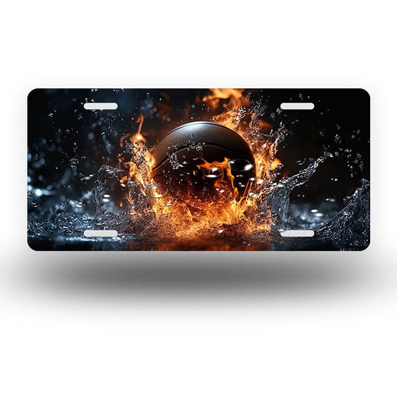 Flaming Basketball Front License Plate,Metal License Plate,Funny Standard Plates Personalized Novelty Decorative For Men/Women/Boys/Girls Car 6×12 Inch