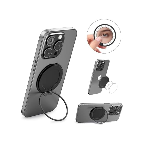 wonima11 for Magsafe Base Phone Grip, Magnetic Base R Stand, Magnetic Desk Phone Stand, Socket Grip Base for iPhone 17/16/15/14/13/12 Series, Compact Makeup Mirror, Black