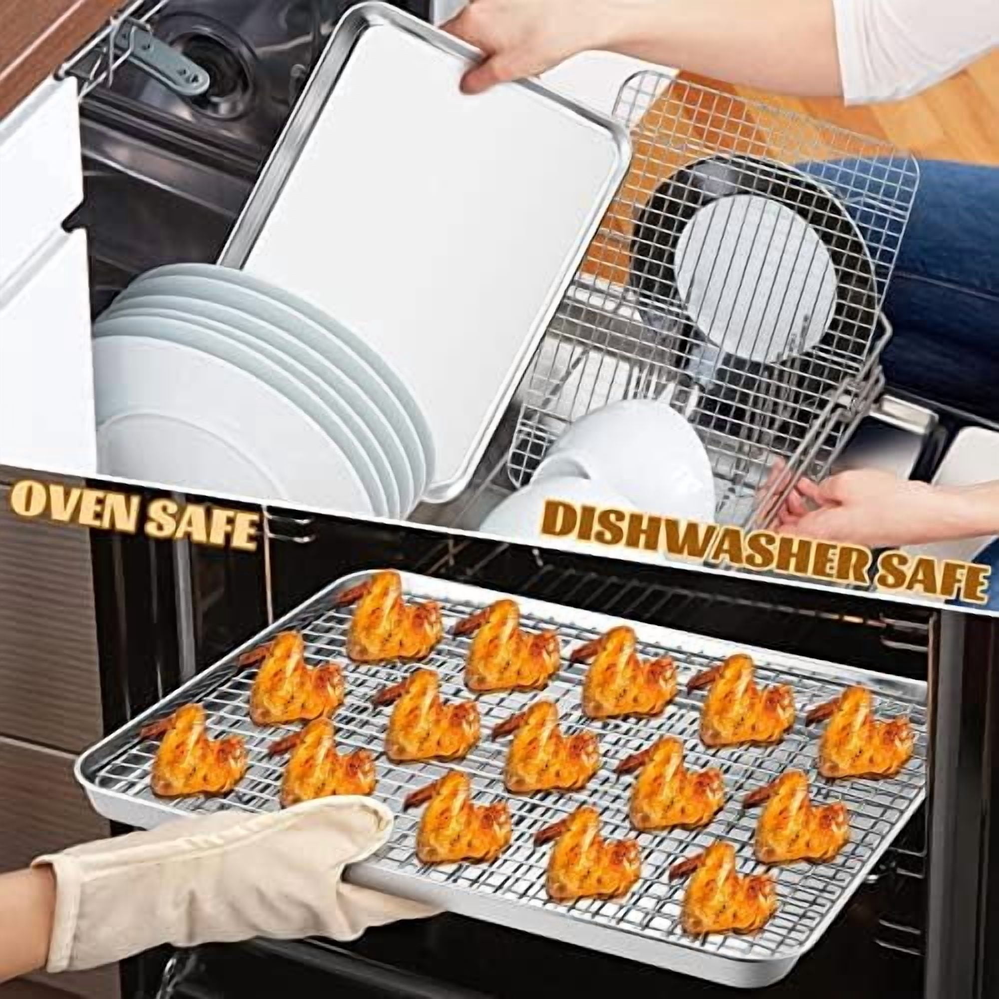Stainless Steel Baking Sheet with Rack Set,  12.4”x9.7” Cookie Sheet Broiling Pan for Oven, Rimmed Metal Tray with Wire Rack for Cooking/Baking/Cooling/Bacon, Non-toxic & Dishwasher Safe