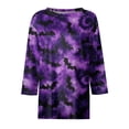 thumbnail image 4 of Womens 3/4 Sleeve Tops Halloween Crewneck Print Causal Loose Fit Three Quarter Sleeve T Shirts Dark Purple M, 4 of 5