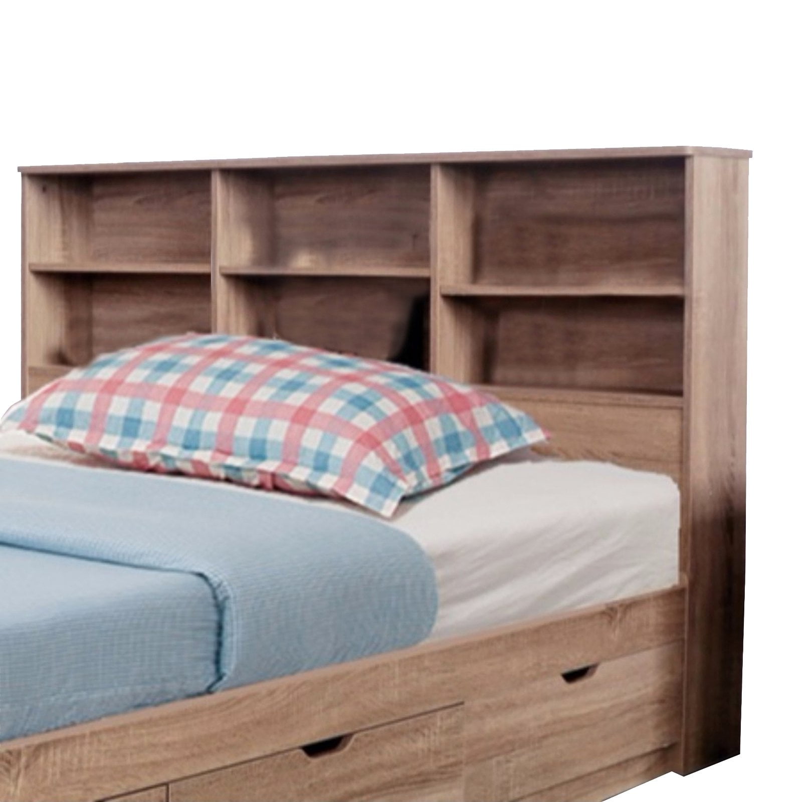 Benzara elegant grey finish full size bookcase cheap headboard with six shelves