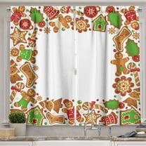 Kids Christmas Curtains 2 Panels Set, Sweet Taste of Xmas Season Frame with Gingerbread Cookies and Biscuits, Window Drapes for Living Room Bedroom, 55W X 39L Inches, Red Green Brown, by Ambesonne