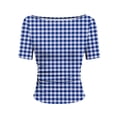 thumbnail image 7 of DeHolifer Women's Tops Casual Plaid Printed Crewneck Short Sleeve Lightweight Summer Trendy Tee Tops Blue L, 7 of 7