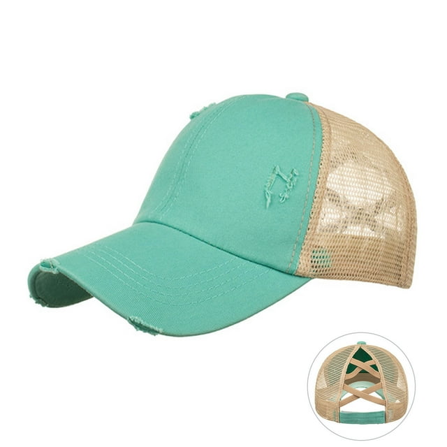 WEIYLL Berets For Women Men Washed Light Version Elastic Drawstring Distress Ponytail Mesh Tongue Headwear