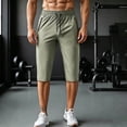 thumbnail image 4 of Men's Capri Pants 3/4 Joggers Gym/Workout/Hiking Below Knee Long Shorts Lightweight Quick Dry with Zipper Pockets Army Green M, 4 of 5