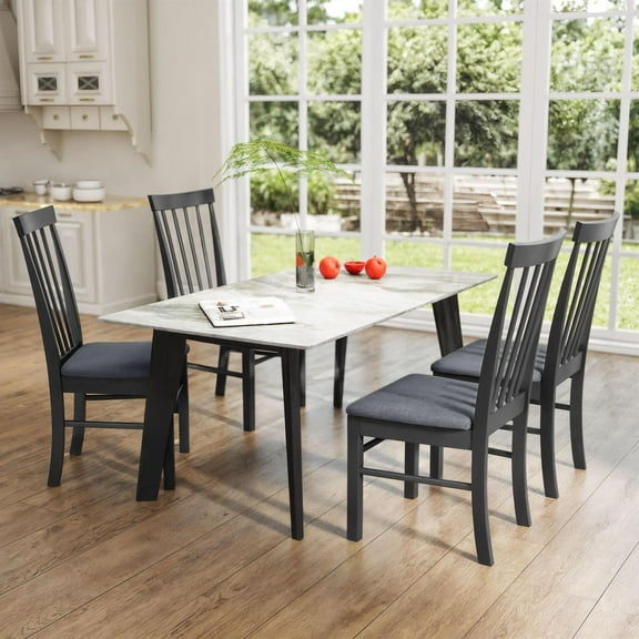 Demi Bonn 37" Wooden Dining Chairs Set of 4, Farmhouse Upholstered Kitchen Chairs with Rubber Wood Frame, Backs for Dining Room, Living Room, Black