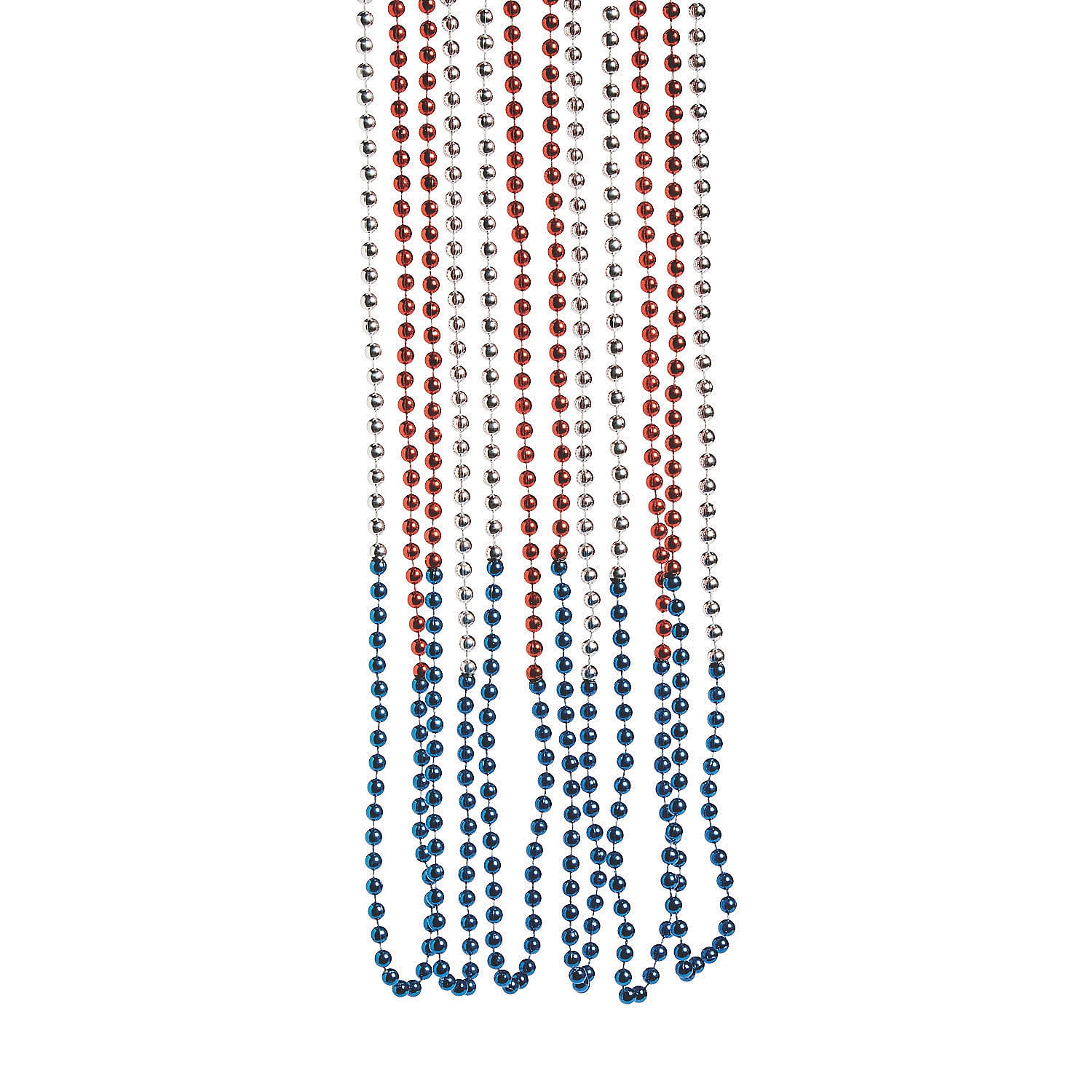 ORIENTAL TRADING COMPANY Fun Express - TrI-Color Patriotic Beaded Necklaces for Fourth of July - Jewelry - Mardi Gras Beads - Mot Round - Fourth of July - 48 Pieces