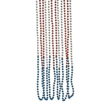 Fun Express - TrI-Color Patriotic Beaded Necklaces for Fourth of July - Jewelry - Mardi Gras Beads - Mot Round - Fourth of July - 48 Pieces