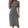 thumbnail image 1 of Zmoon Women's Button V-Neck Puff Sleeve Irregular Hem Dress, 1 of 5