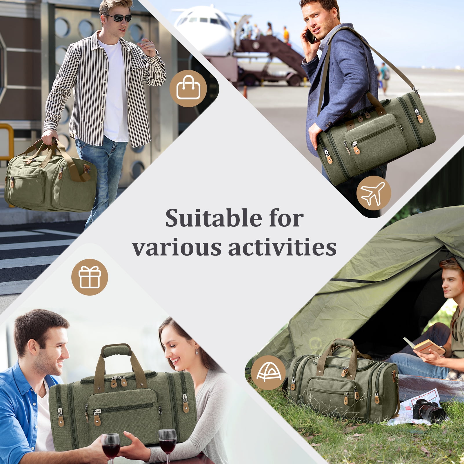 Gonex 50L Canvas Duffel Bags 24" Expandable Travel Overnight Weekender Bag for Men Women