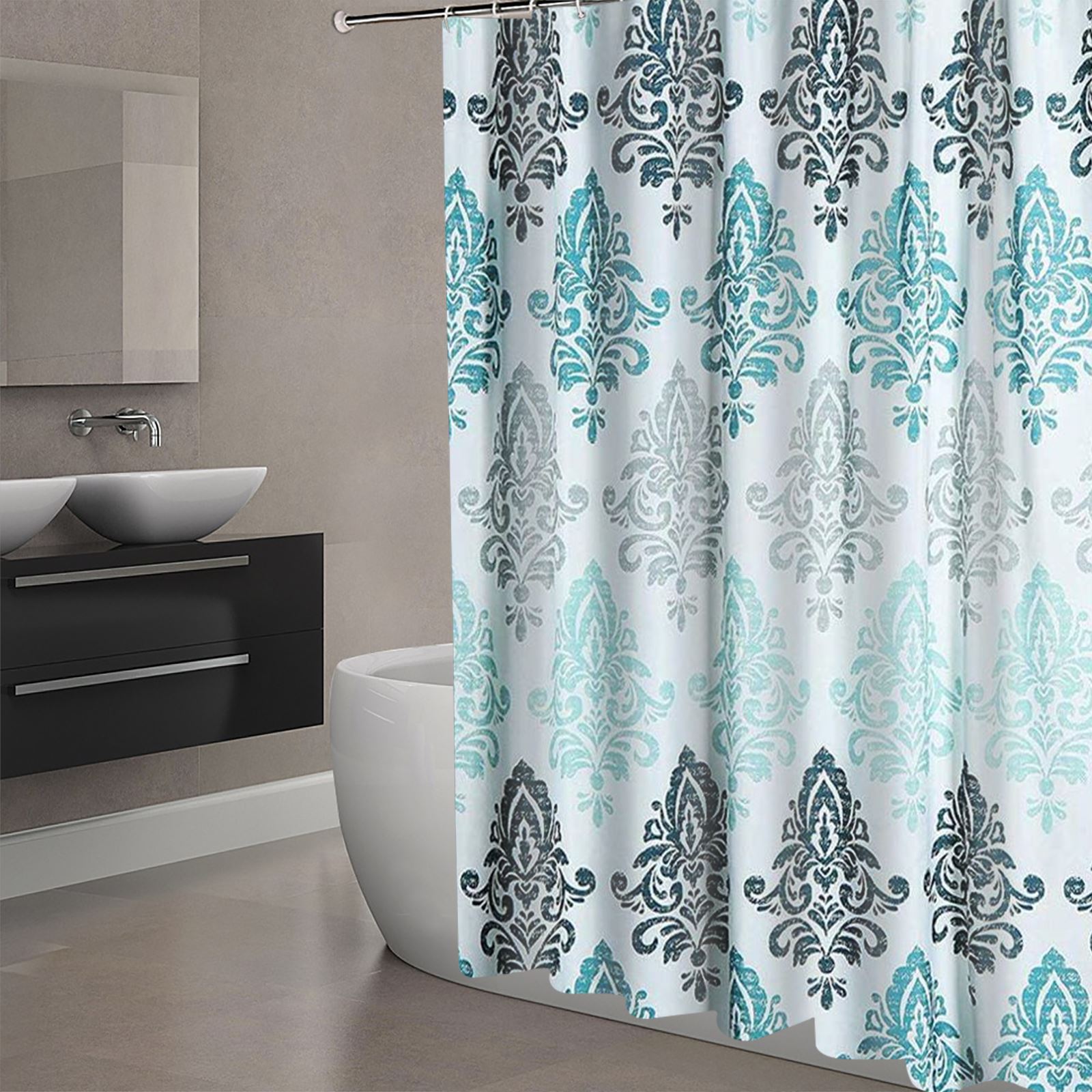 Shower Curtain for Bathroom with 12 Hooks Polyester Fabric Machine Washable Waterproof Shower Curtains 72 x 72 Inch