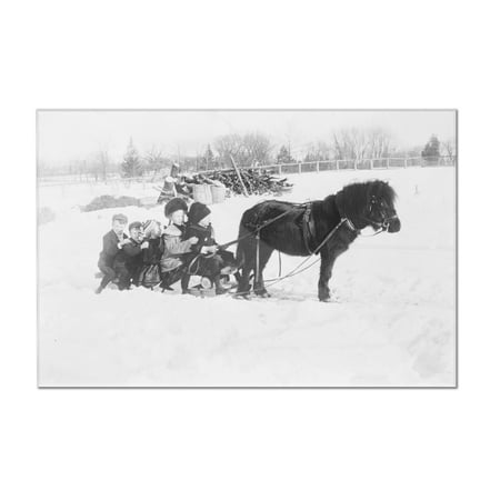 - Children on Pony Drawn Sled Photograph (12x8 Acrylic Wall Art Gallery Quality)