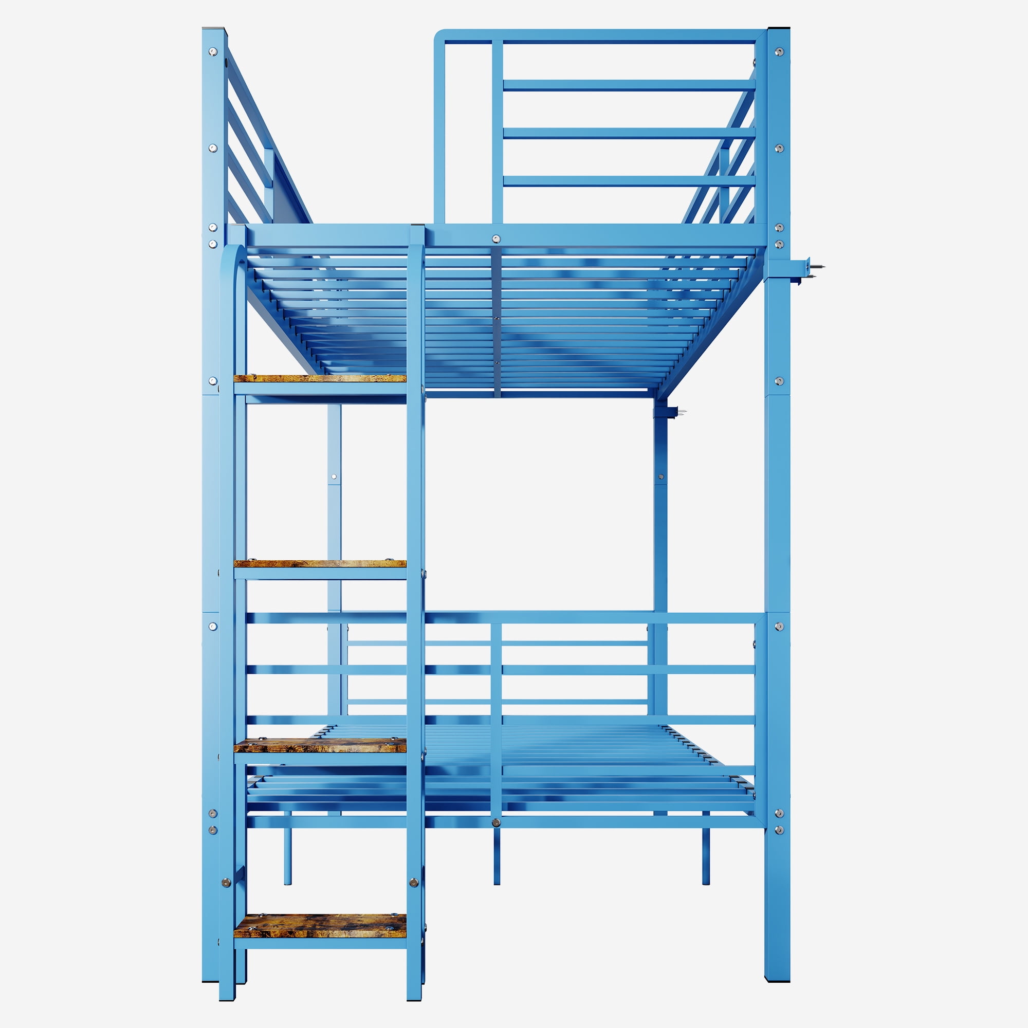 Metal Floor Bunk Bed Twin Over Twin with Ladder and Heavy Duty Slats, Space Saving Frame for Bedroom and Dorm, No Box Spring Needed, Blue