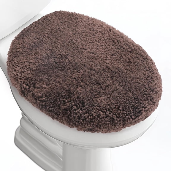 AUQ Microfiber Elongated Toilet Seat Cover 19.5"x 15" Machine Washable Solid Toilet Lid Cover Adjustable Rubber Backing Fits Only 18-19.5" L x 14-16" W Elongated Toilet Seat