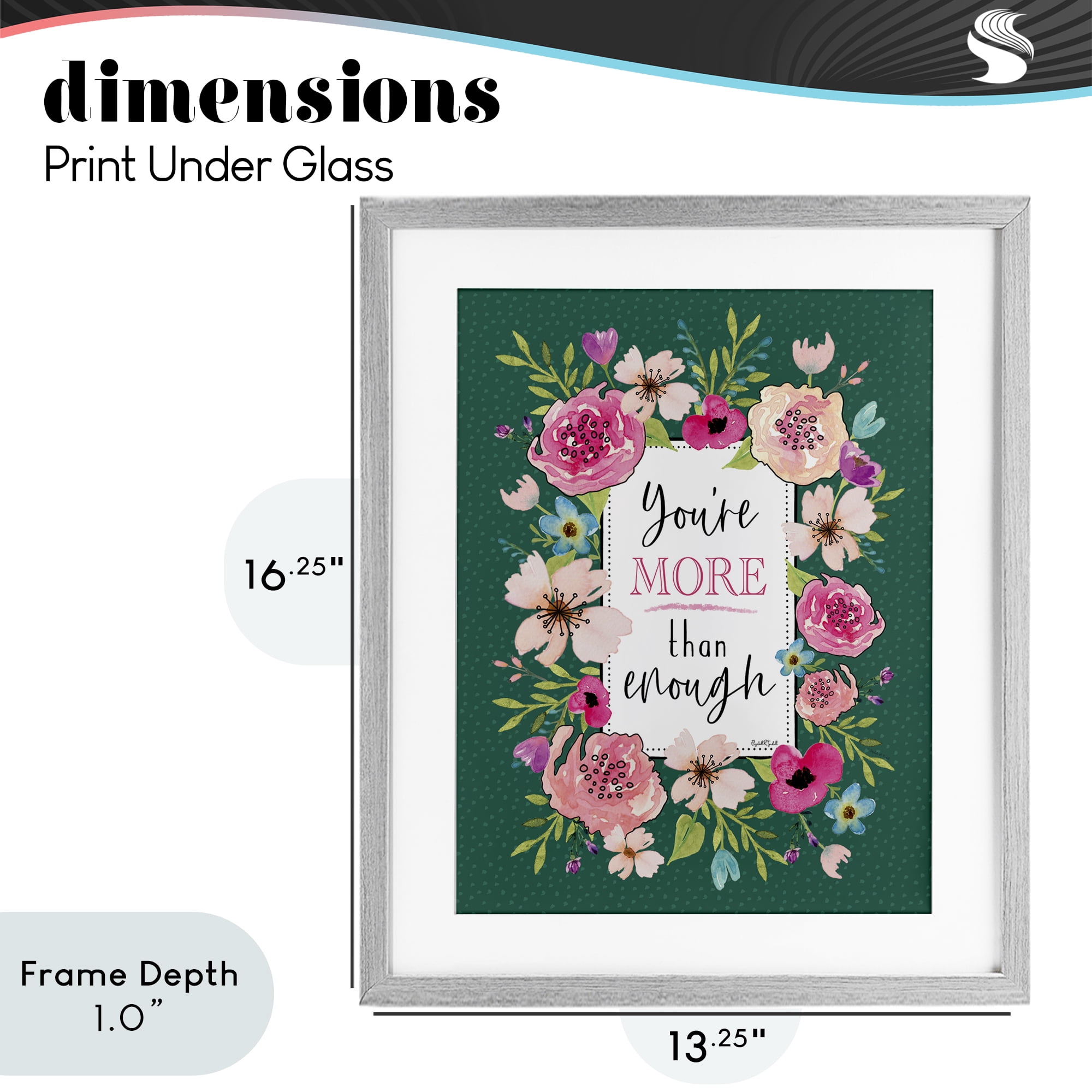 Stupell Industries More Than Enough with Florals Gray Framed Print Under Glass, design by Elizabeth Tyndall