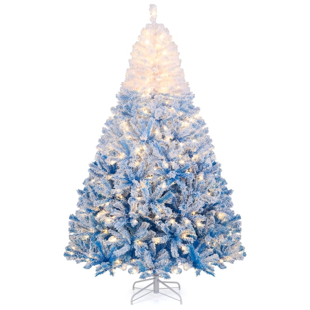 Gymax 7 FT Artificial Christmas Tree Hinged Snow Flocked Xmas Tree w/ 1264 Branch Tips
