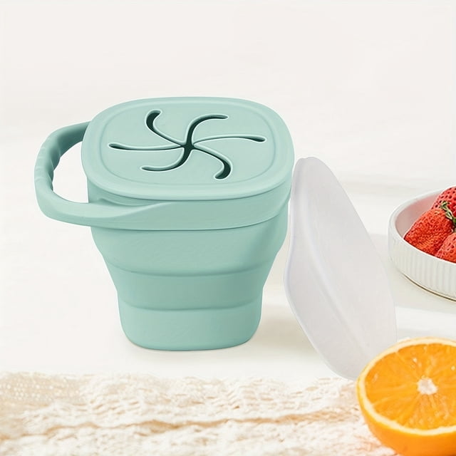 Contenedor plegable de silicona portátil, ahorro de espacio, adecuado for uso en exteriores, apto for lavavajillas, almacenamiento de refrigerios for niños, diseño de tapa a prueba de polvo