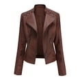 thumbnail image 1 of CEHVOM Veste de Moto en Cuir Coupe Ajustée pour Femmes avec Col Montant et Fermeture Éclair, 1 of 4