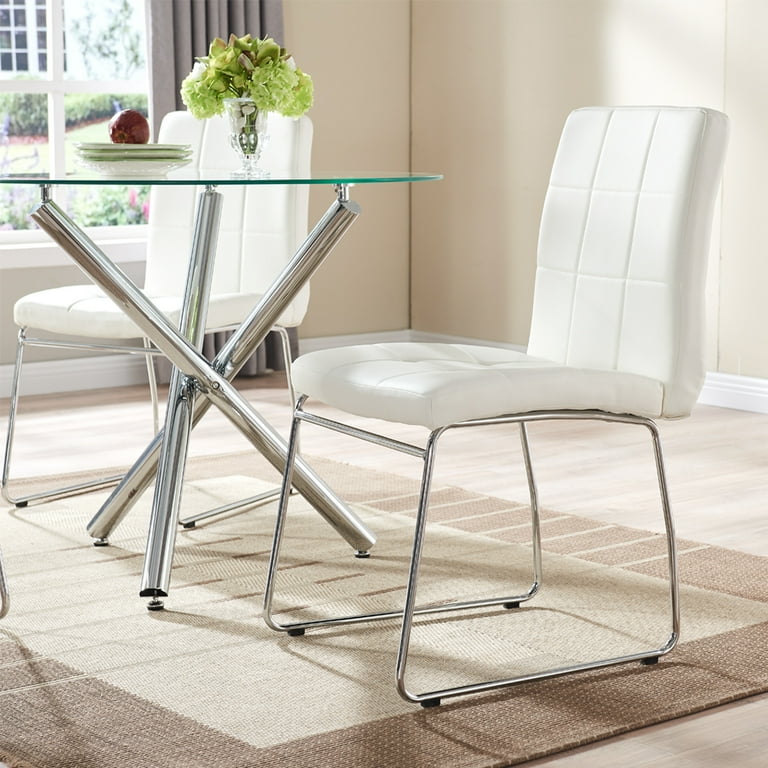 Modern Round Dining Table Kitchen Glass Top and Stainless Steel Base Home Table