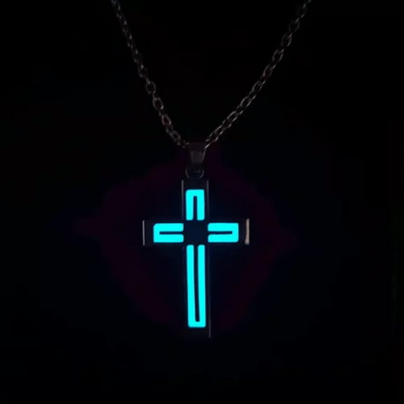 HOOUN Glow In The Dark Cross Pendant Necklace Choker Stainless Steel Luminous Jewelry-1#Luminous Cross Pendant