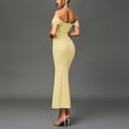 thumbnail image 4 of KHONTS Off the Shoulder Maxi Dress for Women Corset Ruched Bodycon Formal Wedding Guest Dresses Yellow XS, 4 of 9